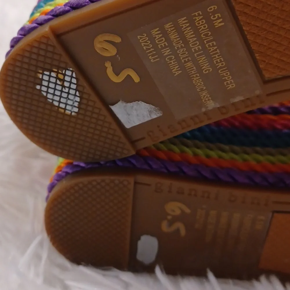 Gianni Bini Rainbow Striped Platform Sandals with Pink Straps